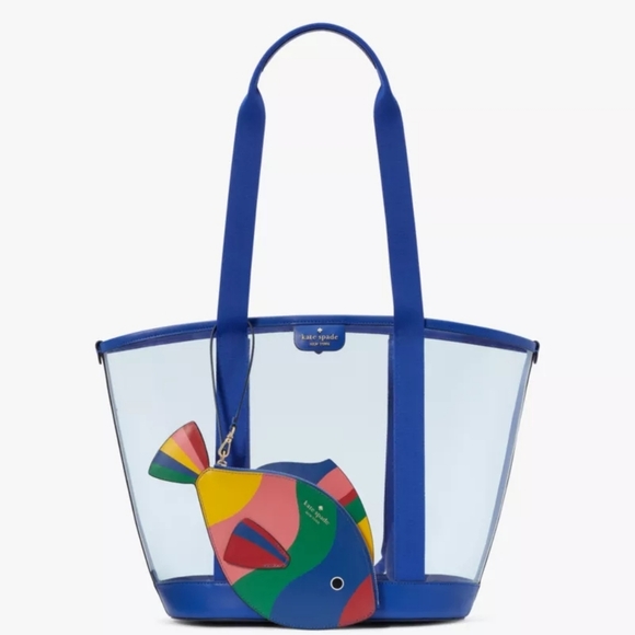 kate spade Handbags - KATE SPADE What A Catch Top Handle Clear Novelty Tote with Fish Pouch Rare